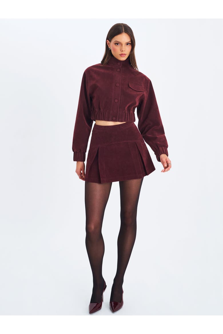 Farryn Vegan Suede Cropped Bomber Jacket, Alternate, color, Mahogany