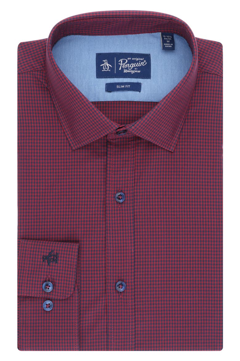 Brighton Gingham Check Slim Fit Dress Shirt, Main, color, RED