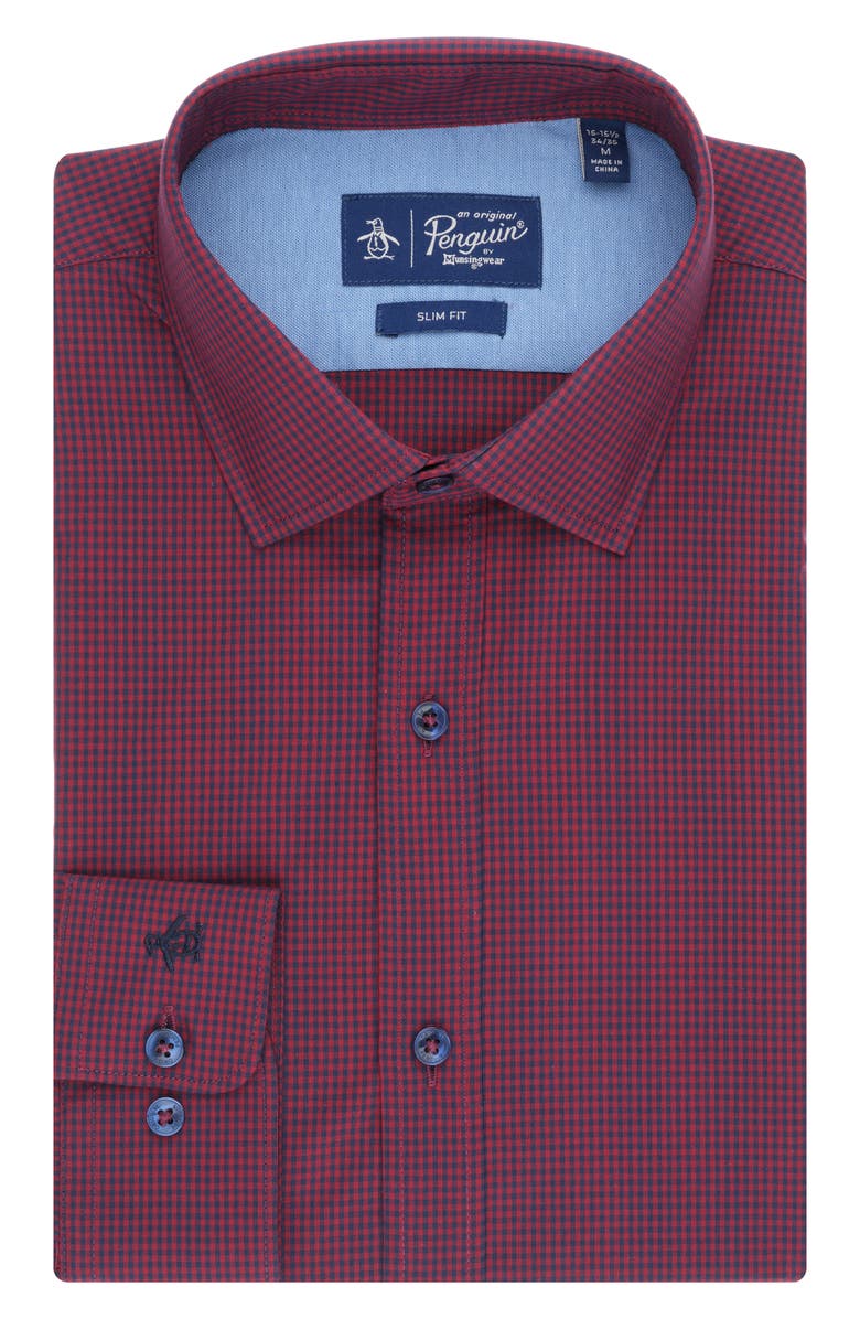 Original Penguin Brighton Gingham Check Slim Fit Dress Shirt, Main, color, Red