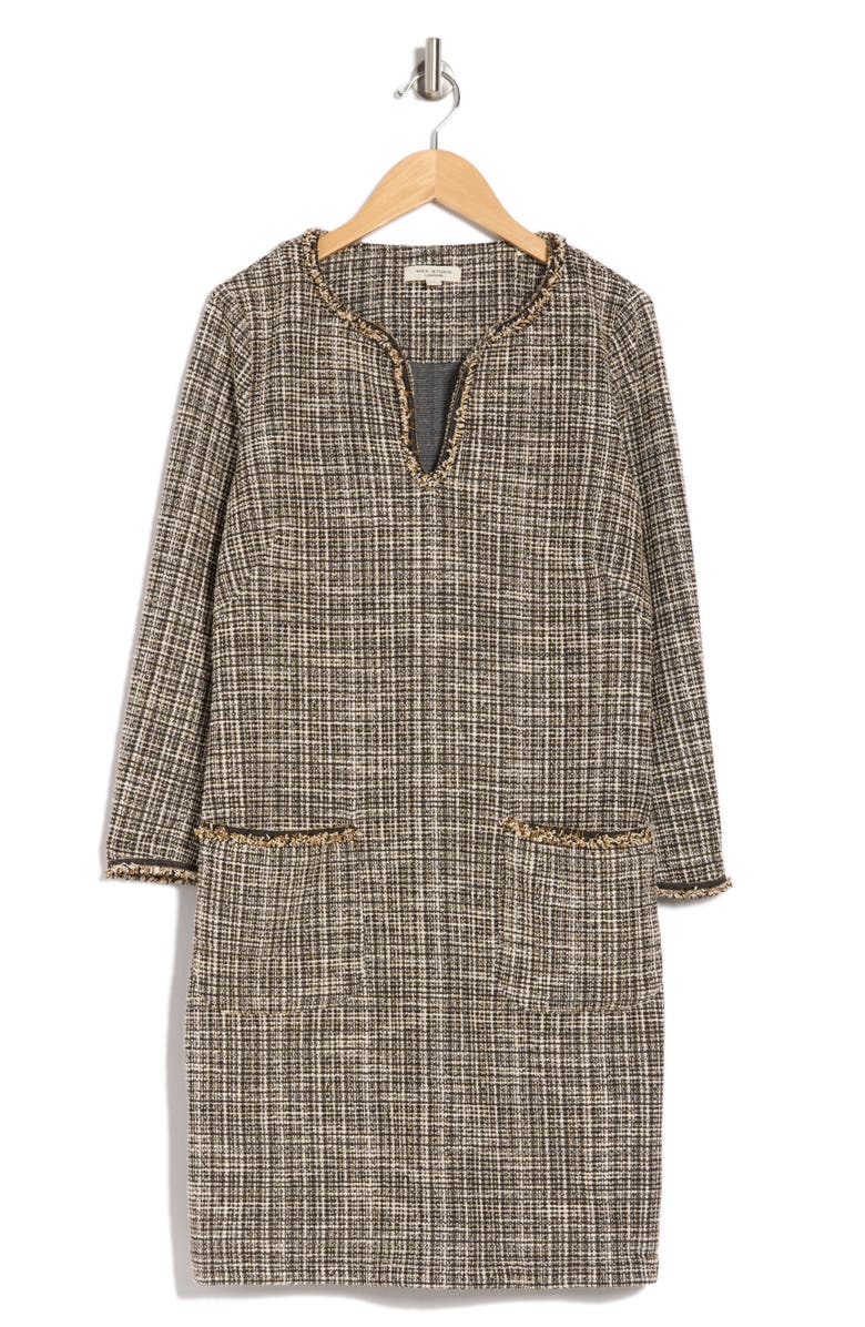 MAX STUDIO Tweed Long Sleeve Shift Dress, Alternate, color, Black/ Cream Multi
