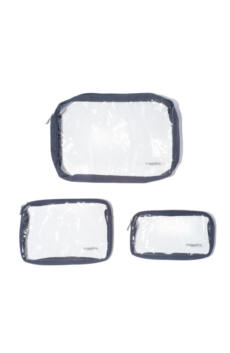 BAGGALLINI Clear Travel Pouches 3 Piece Set, Main, color, French Navy