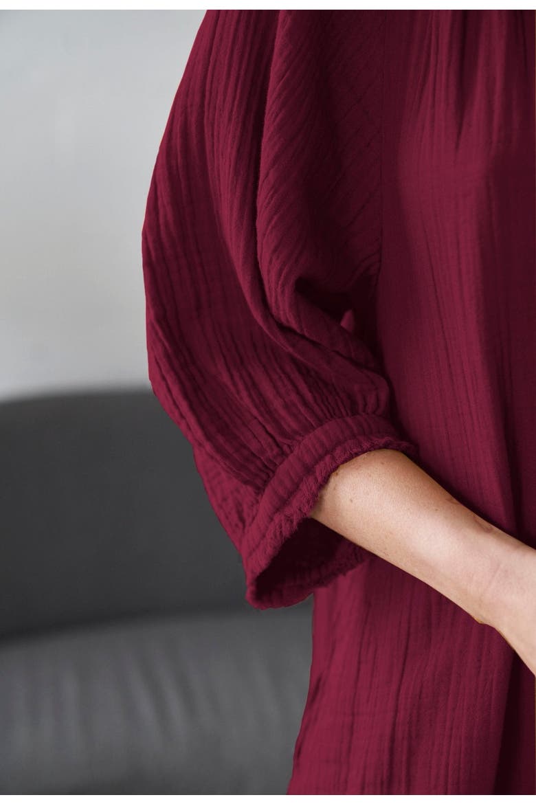 Gauze Dress with Pockets, Alternate, color, Burgundy