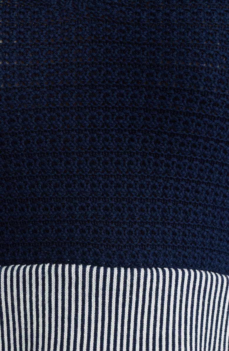 MOON RIVER Crochet Top Mixed Media Midi Dress, Alternate, color, Navy/ Off White