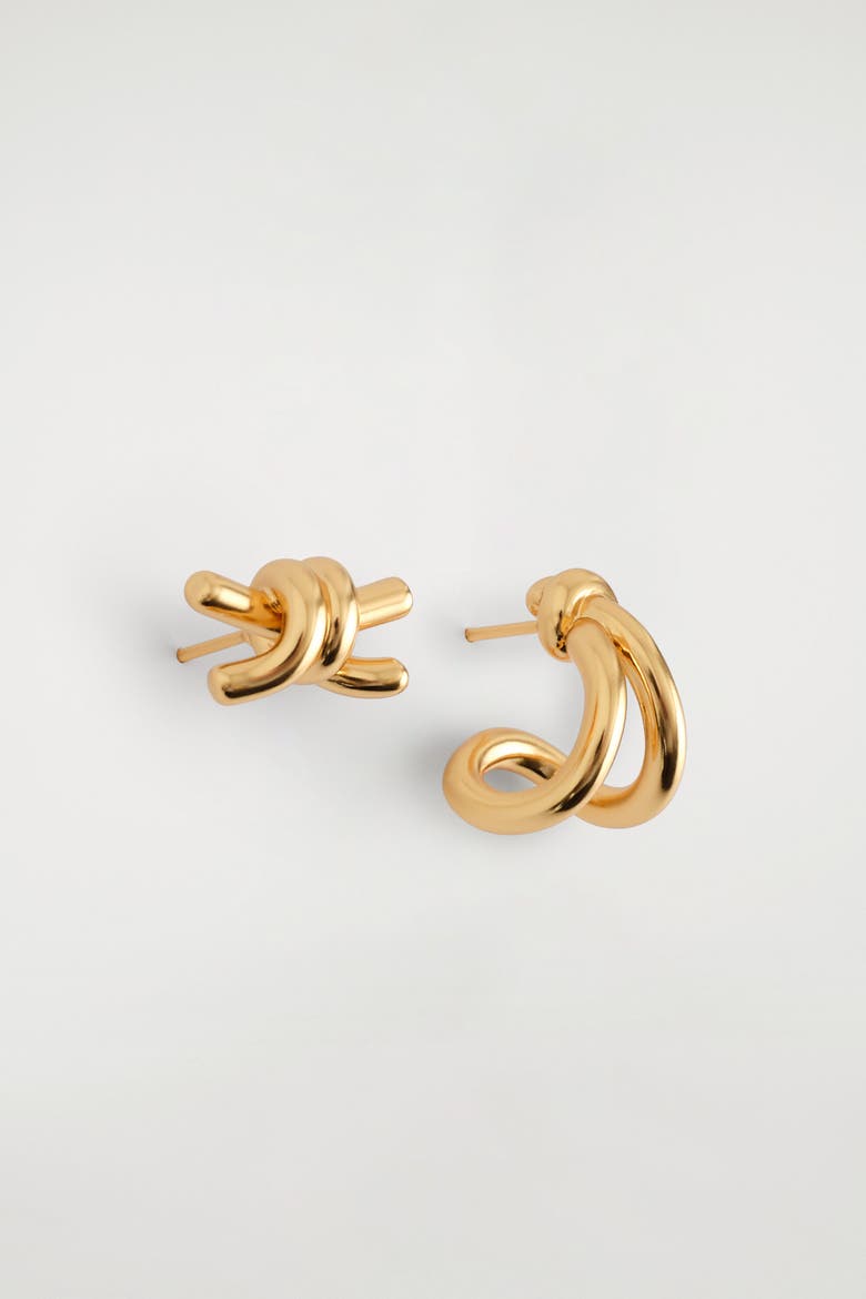 Mismatched Knotted Earrings, Alternate, color, GOLD