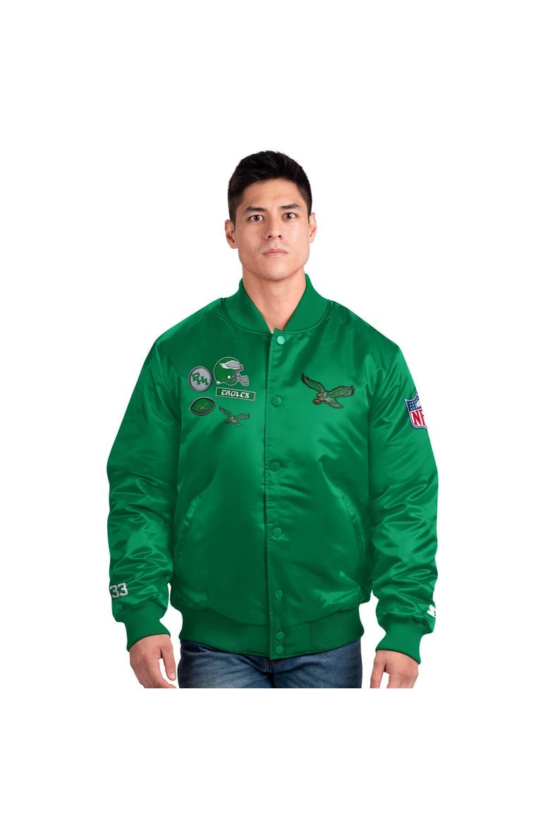 Men's Starter Kelly Green Philadelphia Eagles Exclusive Satin Full-Snap Varsity Jacket, Main, color, Kelly Green