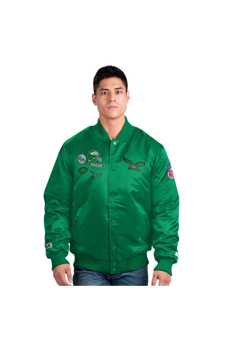 STARTER Men's Starter Kelly Green Philadelphia Eagles Exclusive Satin Full-Snap Varsity Jacket, Main, color, Kelly Green