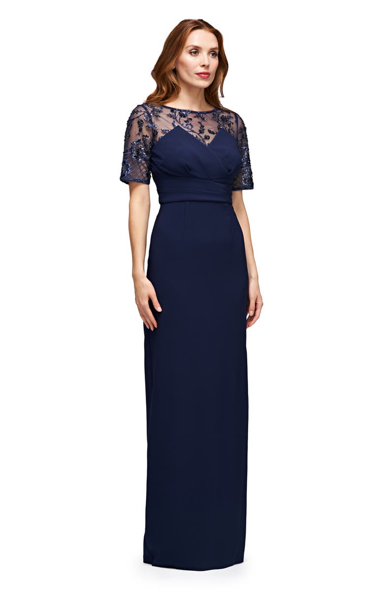 JS Collections Vanessa Embellished Column Gown, Alternate, color, Navy