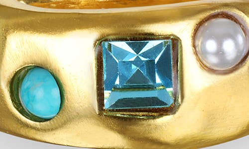 Sequin Rococo Crystal & Faux Pearl Ring In Blue