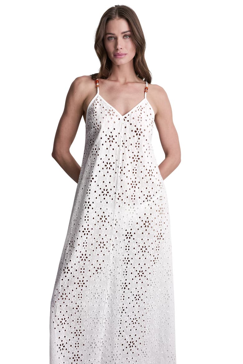 Eyelet V-Neck Cover Up Maxi Dress, Alternate, color, SOFT WHITE