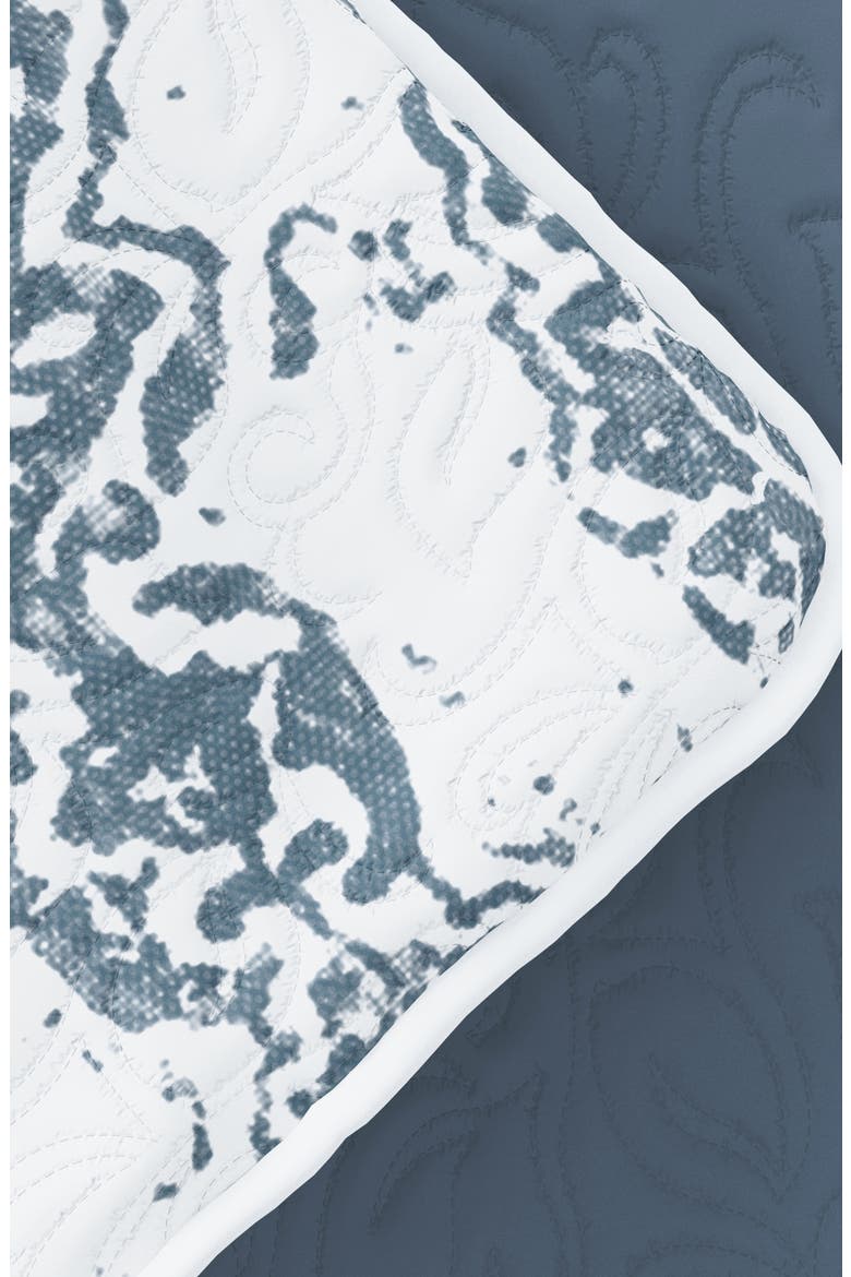 All Season Distressed Damask Reversible Down Alternative Quilt & Sham Set, Alternate, color, DUSK BLUE