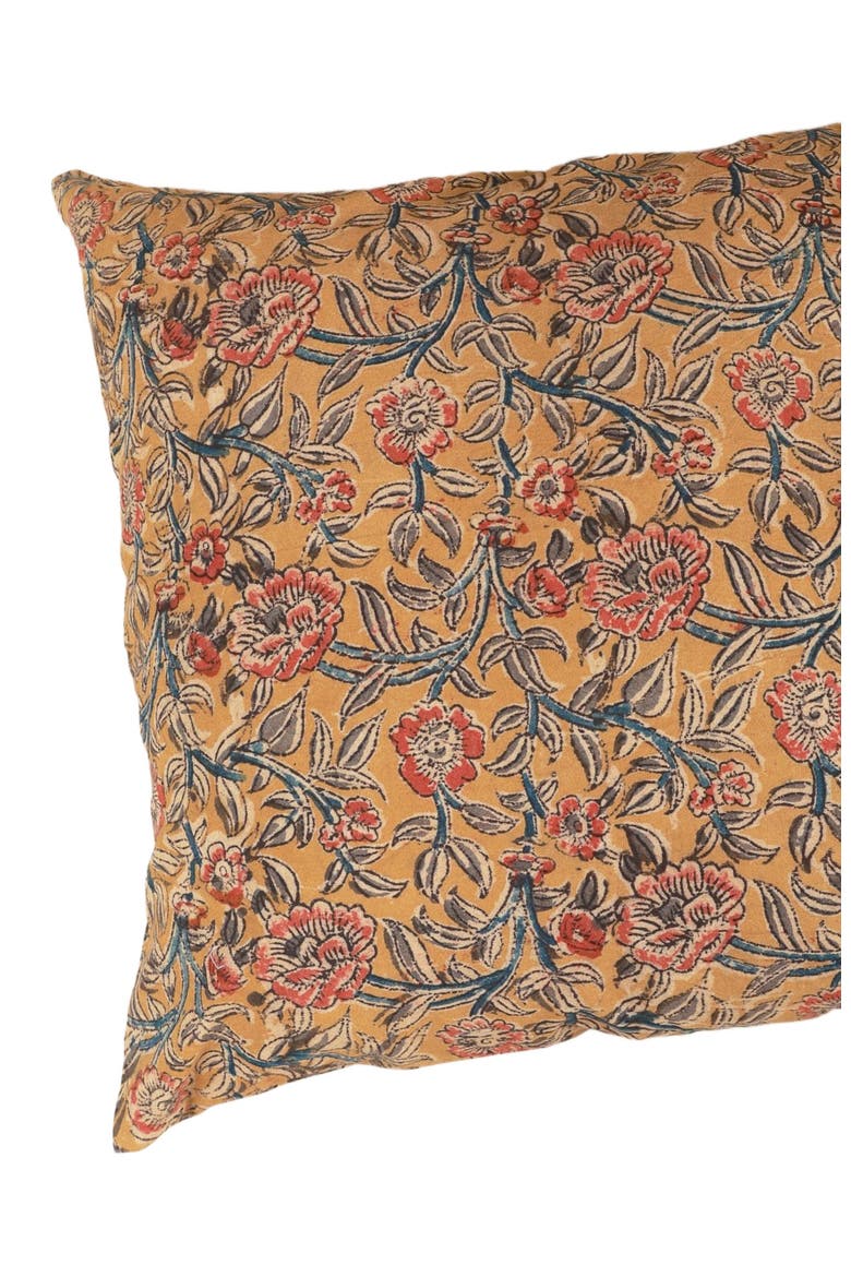 Joyful Garden Kalamkari Handcrafted Pillow - Cover, Alternate, color, Multi-colored Foral Pattern