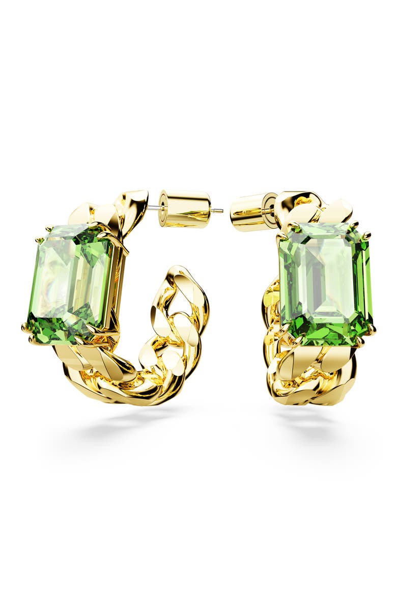 Millenia Octagon Cut Crystal Hoop Earrings, Alternate, color, GREEN