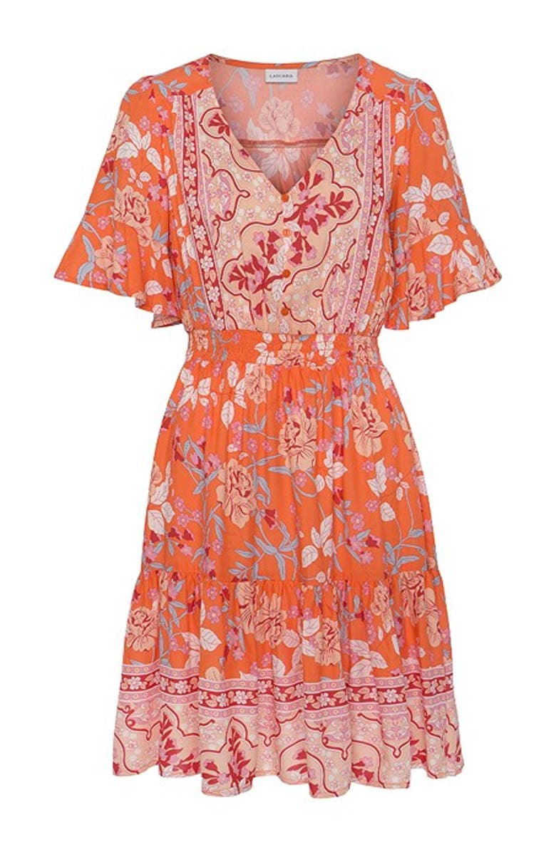 LASCANA Women's Floral Short Sleeve Dress, Alternate, color, Orange Multi