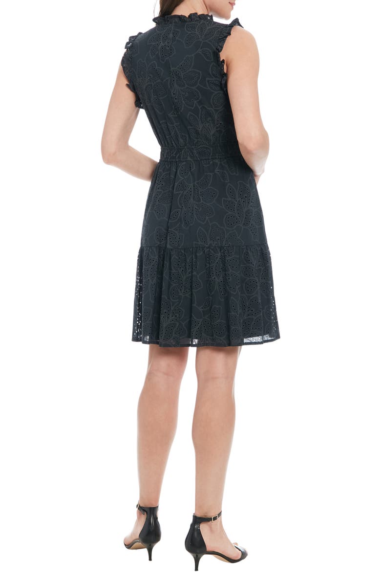 London Times Split Neck Ruffle Eyelet Dress, Alternate, color, Black