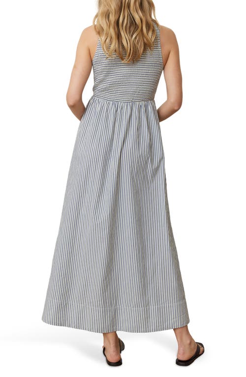 Marine Layer Darcy Sleeveless Smocked Midi Dress In Navy Stripe