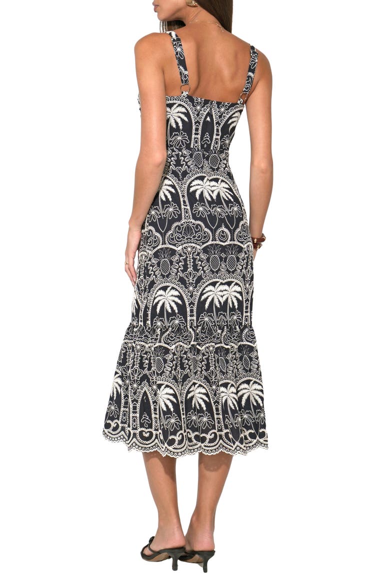 Evangeline Embroidered Scalloped Hem Cotton Midi Dress, Alternate, color, NAVY/ IVORY