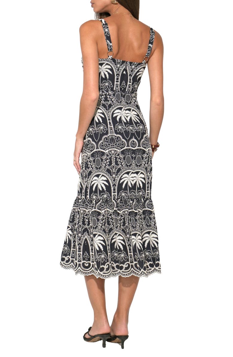 Adelyn Rae Evangeline Embroidered Scalloped Hem Cotton Midi Dress, Alternate, color, Navy/ Ivory