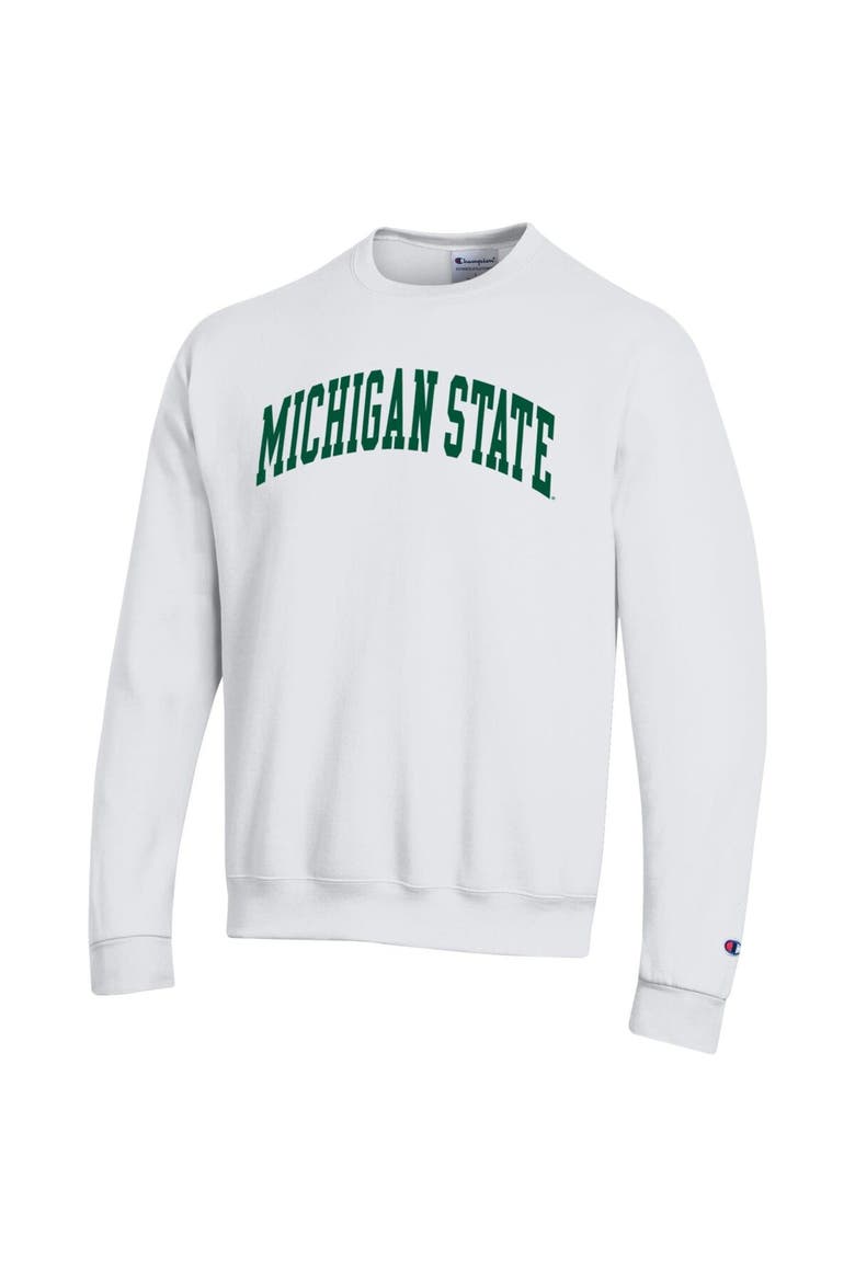 Men's Champion  White Michigan State Spartans Basic Arch Fleece Pullover Sweatshirt, Alternate, color, White