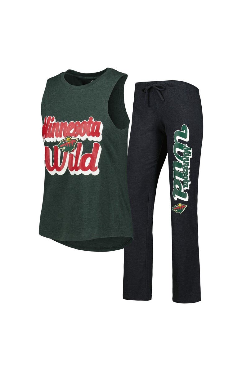 CONCEPTS SPORT Women's Concepts Sport Heather Green/Heather Black Minnesota Wild Meter Muscle Tank Top & Pants Sleep Set, Main, color, 
