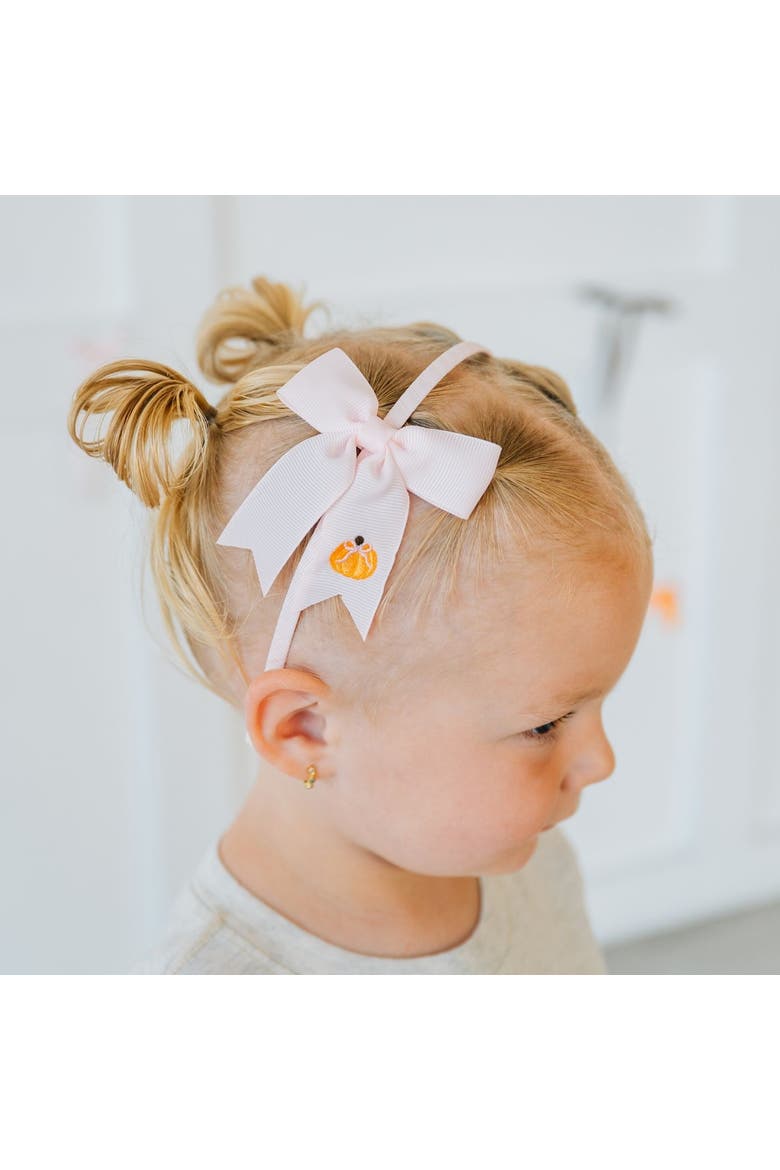 Pumpkin Embroidered Bow Headband, Alternate, color, Pink
