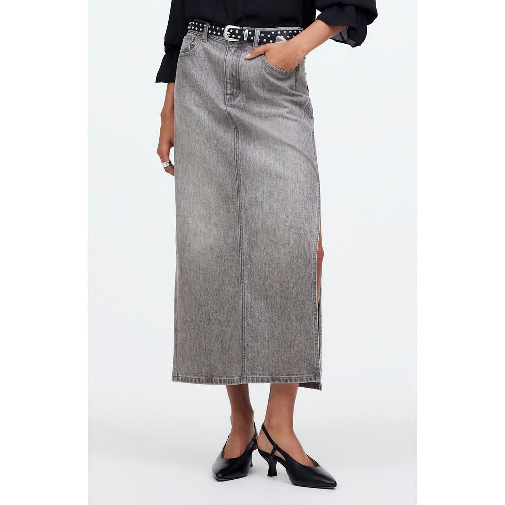 Madewell Side Slit Denim Midi Skirt In Hallandale Wash