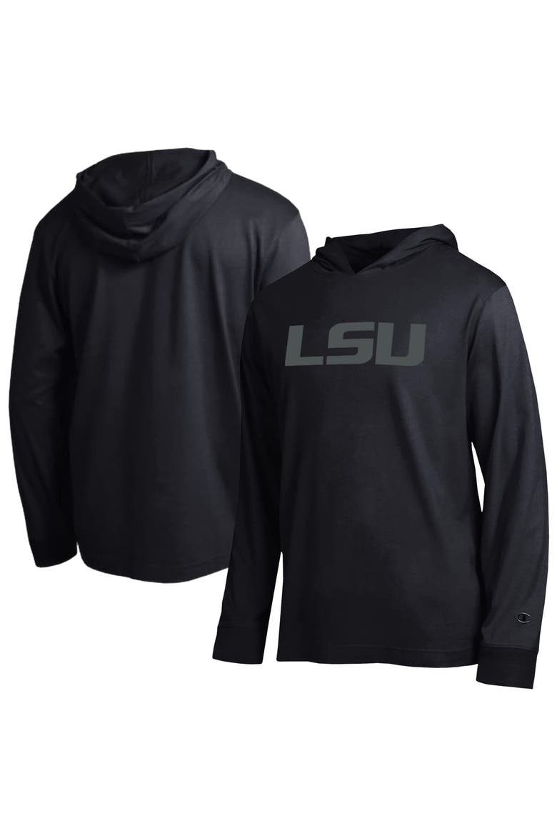 Men's Champion  Black LSU Tigers Tonal All-Star Long Sleeve Hooded T-Shirt, Main, color, Black