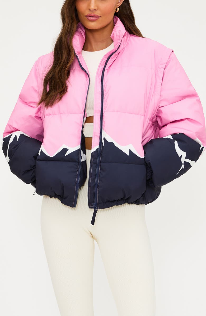 Beach Riot Kris Convertible Snowy Peaks Puffer Jacket, Main, color, Snowy Peaks