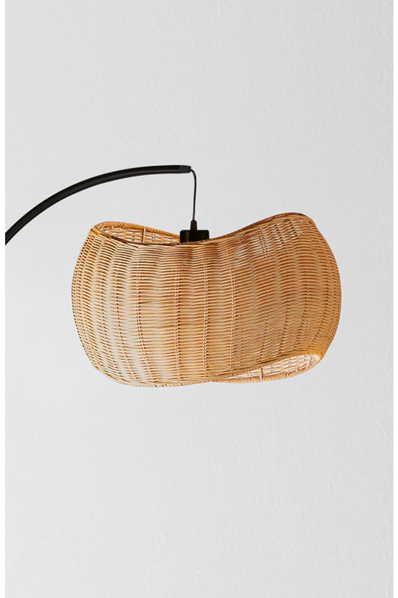 Wave 81" Pendant LED Unique Arc Floor Lamp with Rattan-Style Wicker Shade, Bulb Included, Alternate, color, Classic black
