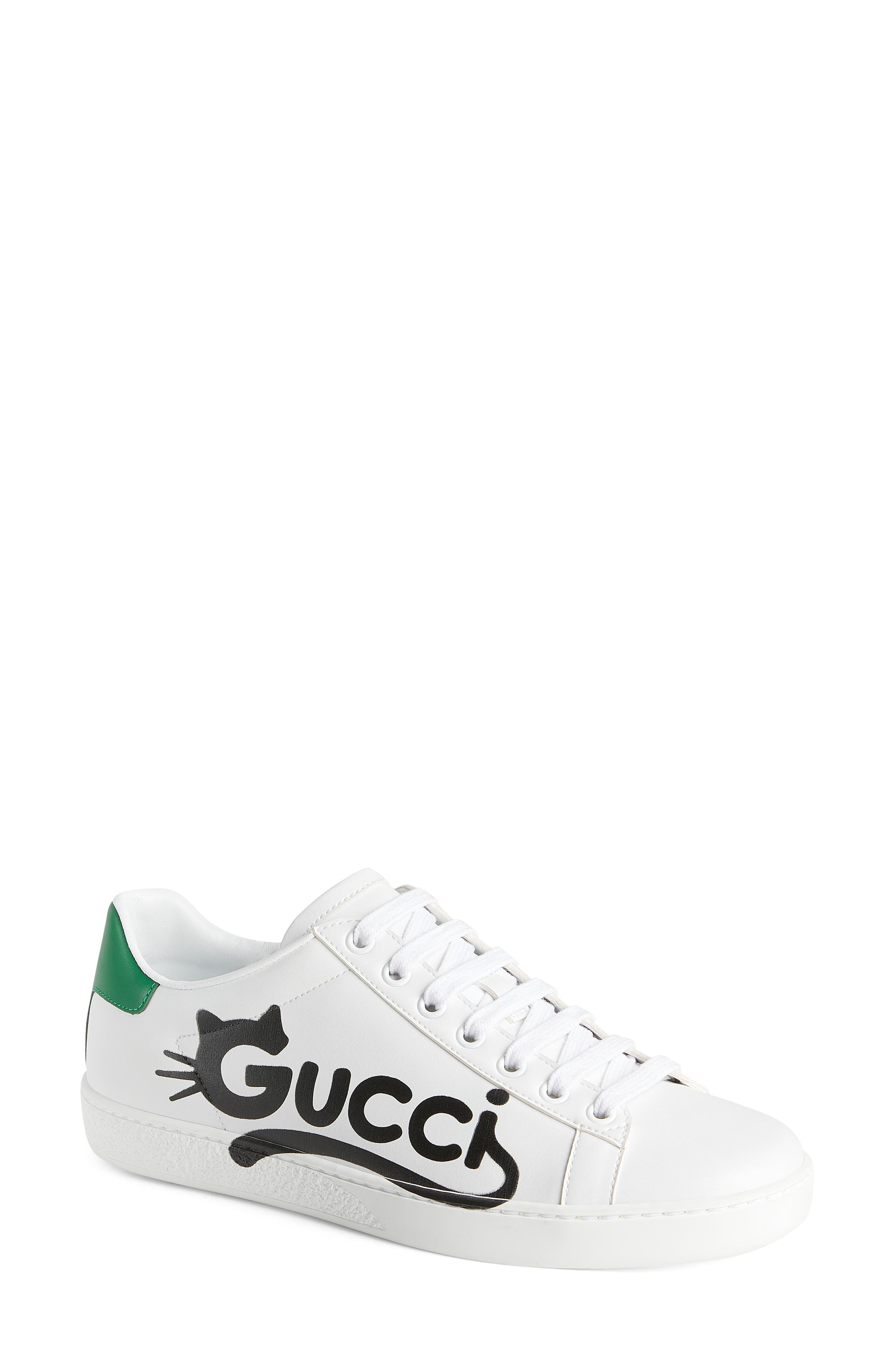 Gucci Ace Cat Logo Low Top Sneaker, Main, color, 