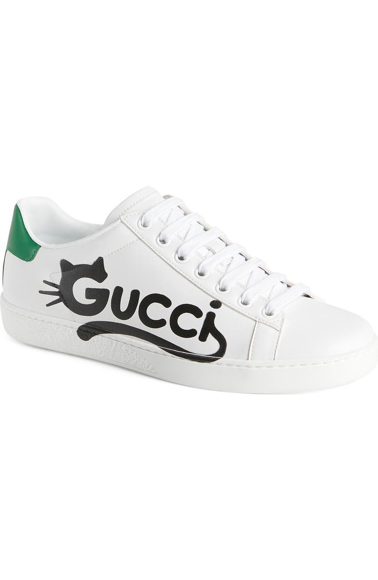Gucci Ace Cat Logo Low Top Sneaker, Main, color,