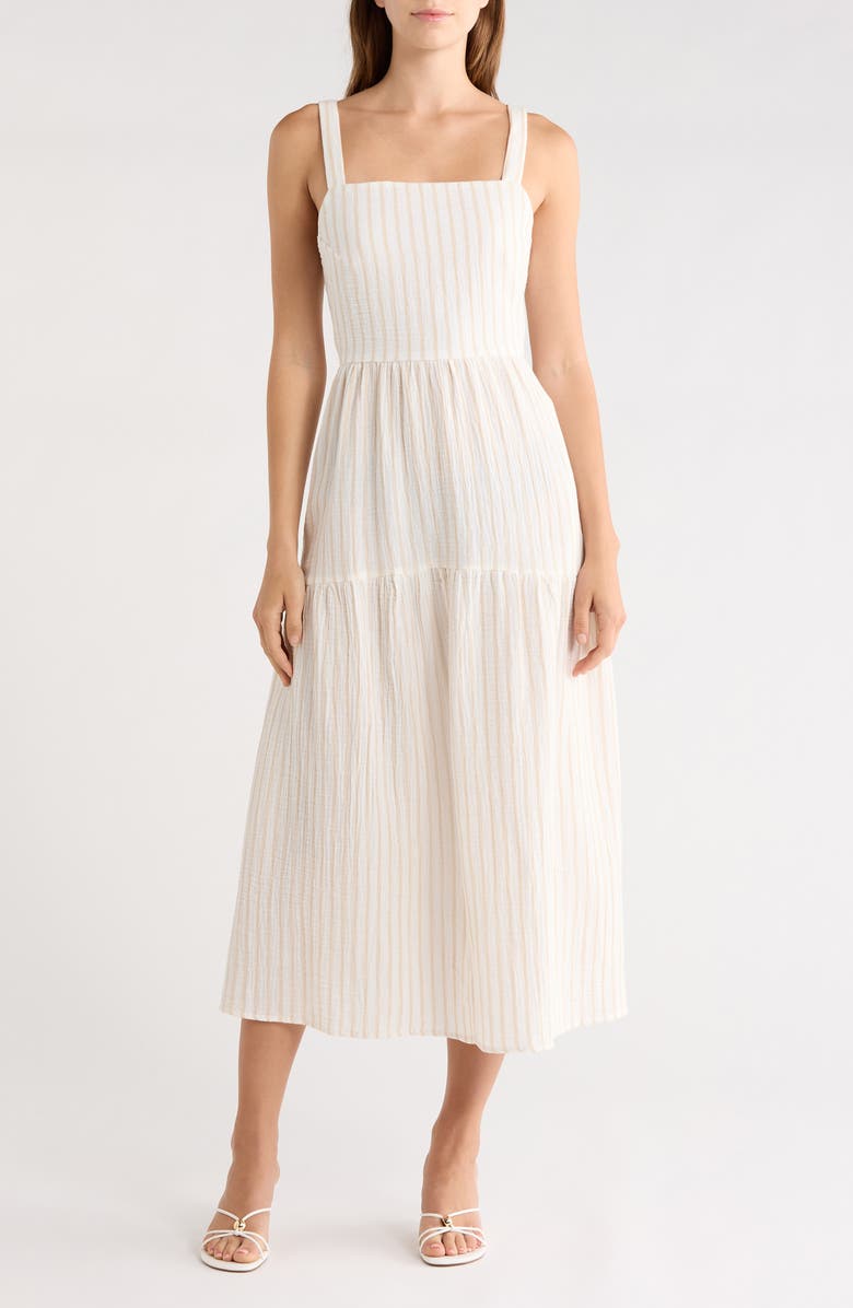 Favorite Daughter The Go-To Cotton Dress, Main, color, Light Khaki Stripe