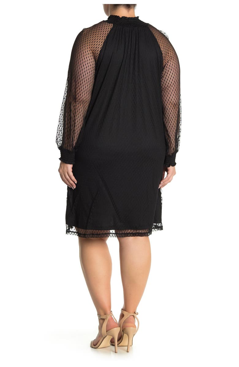 Nina Leonard Shirred Mock Neck Lace Trapeze Dress, Alternate, color,