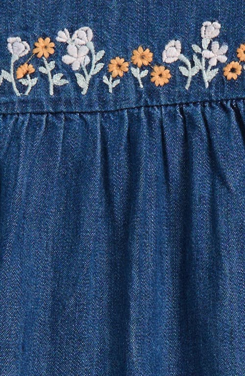 Nordstrom Embroidered Flutter Sleeve Denim Romper In Sapphire Wash Flower Field