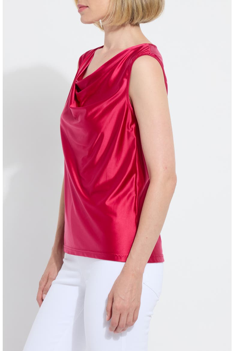 Freida Draped Sleeveless Satin Top, Alternate, color, CHERRY