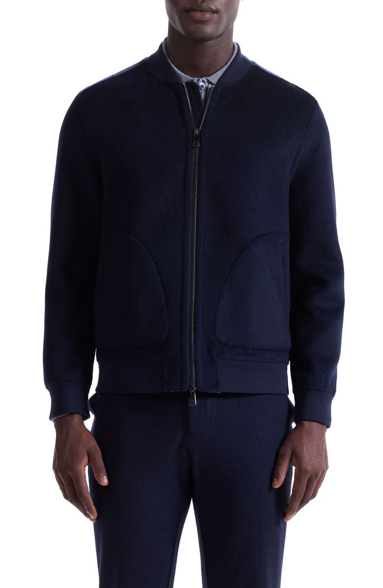 Bugatchi Brushed Wool Blend Bomber Jacket, Main, color, Navy