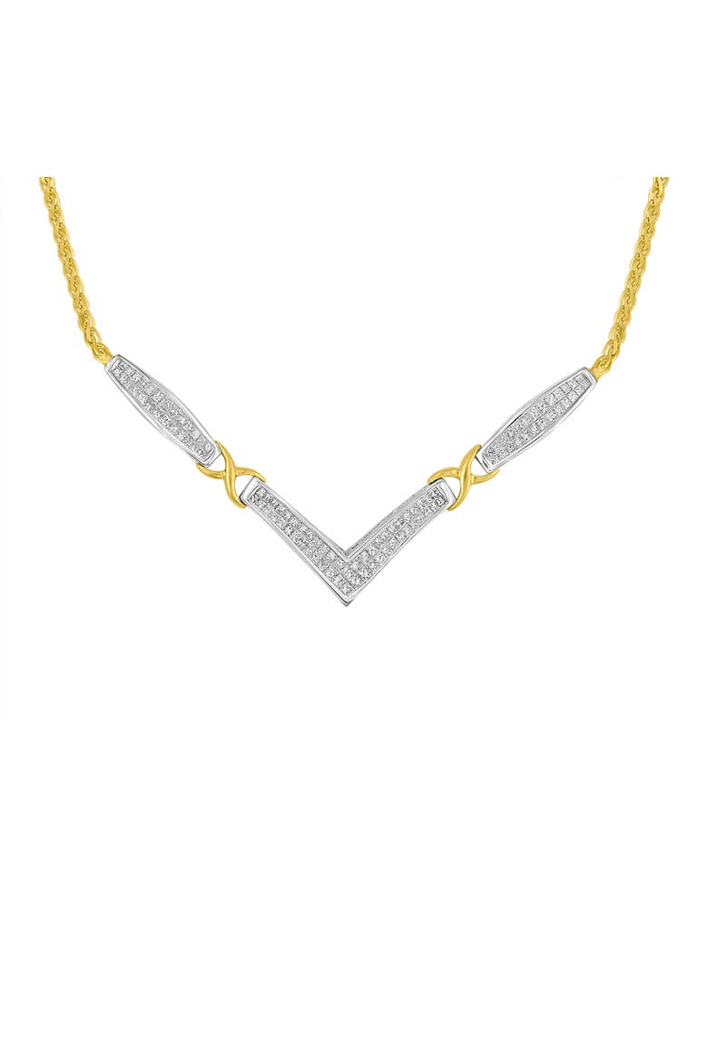 14K Gold 2.0 Ctw Diamond Flared and X-Station V Shaped Franco Chain Necklace, Main, color, Yellow