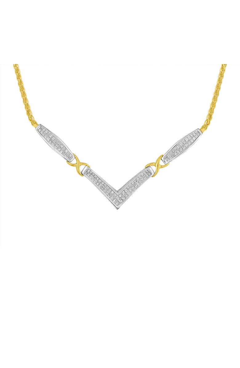 Haus of Brilliance 14K Gold 2.0 Ctw Diamond Flared and X-Station V Shaped Franco Chain Necklace, Main, color, Yellow