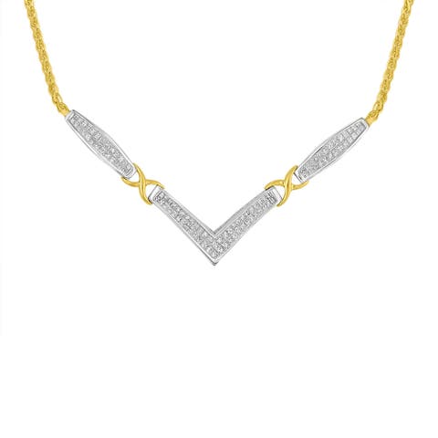 14K Gold 2.0 Ctw Diamond Flared and X-Station V Shaped Franco Chain Necklace
