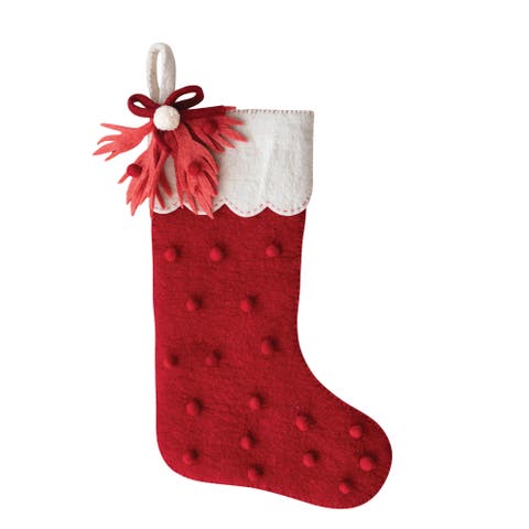 Wool Felt Stocking with Scalloped Cuff and Festive Details