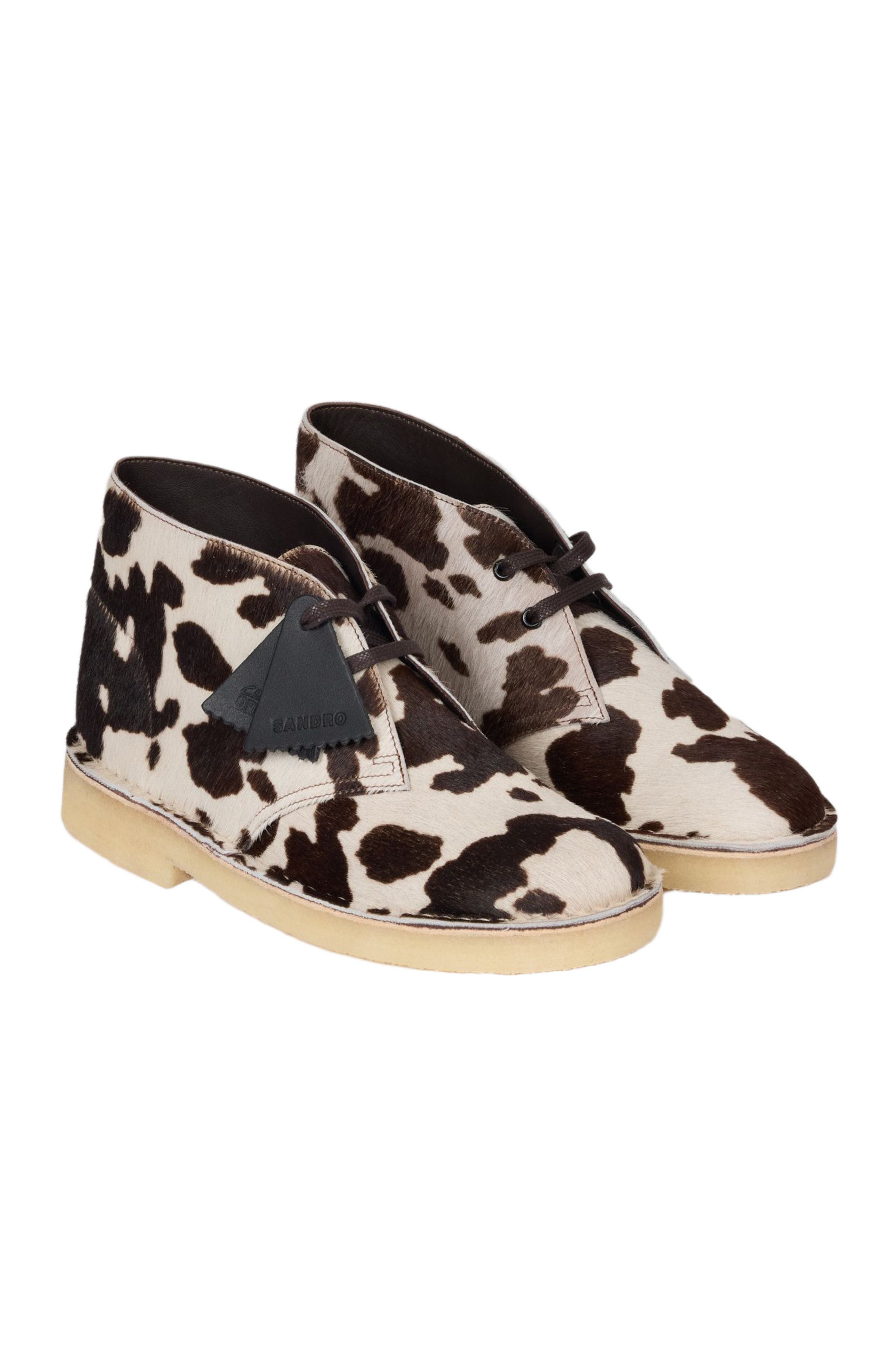 SANDRO Animal-print Desert Boots, Alternate, color, Brown / White
