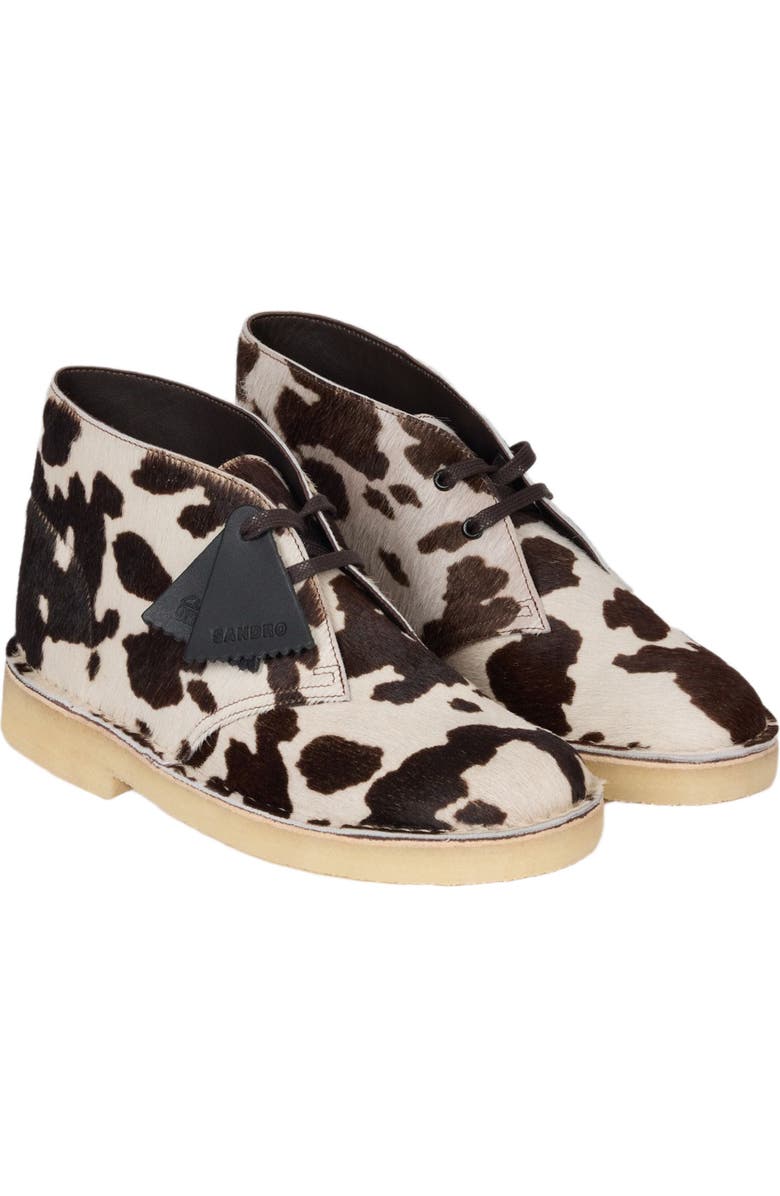 SANDRO Animal-print Desert Boots, Alternate, color, Brown / White