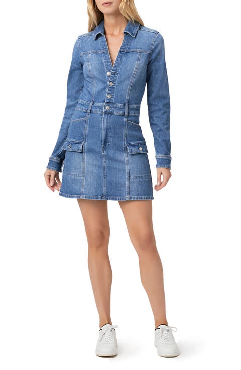 Greta Long Sleeve Denim Cargo Dress
