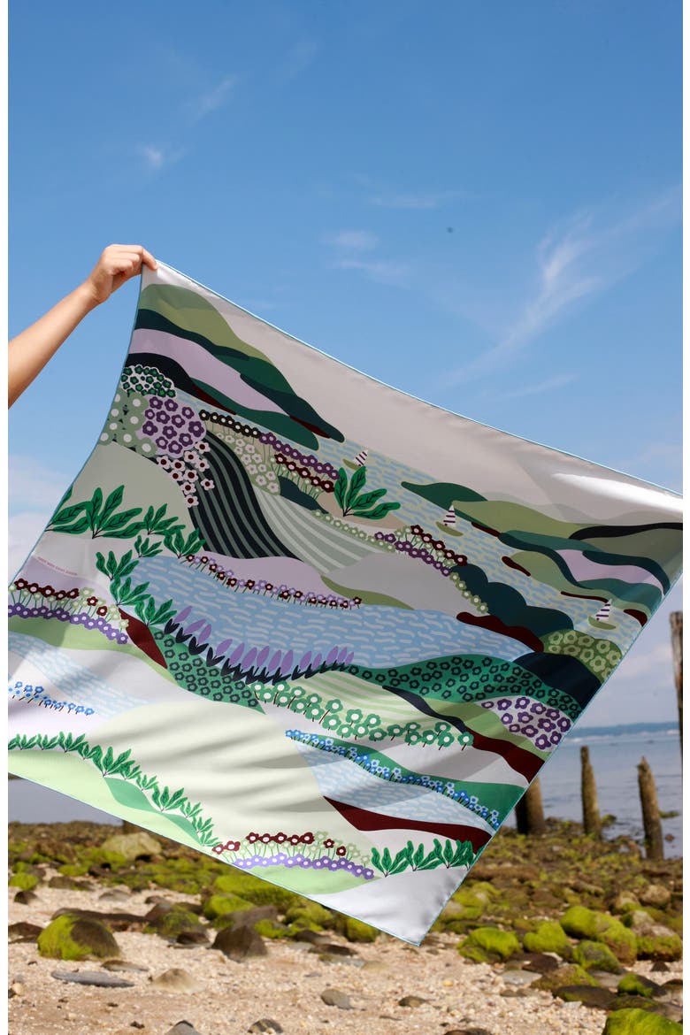 Double Sided Silk Scarf Of Summer, Alternate, color, Blue
