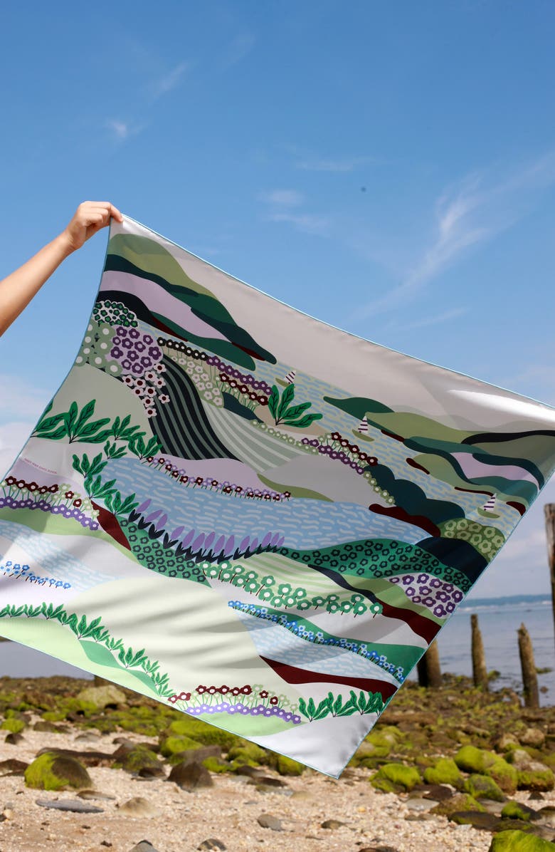 Jessie Zhao New York Double Sided Silk Scarf Of Summer, Alternate, color, Blue