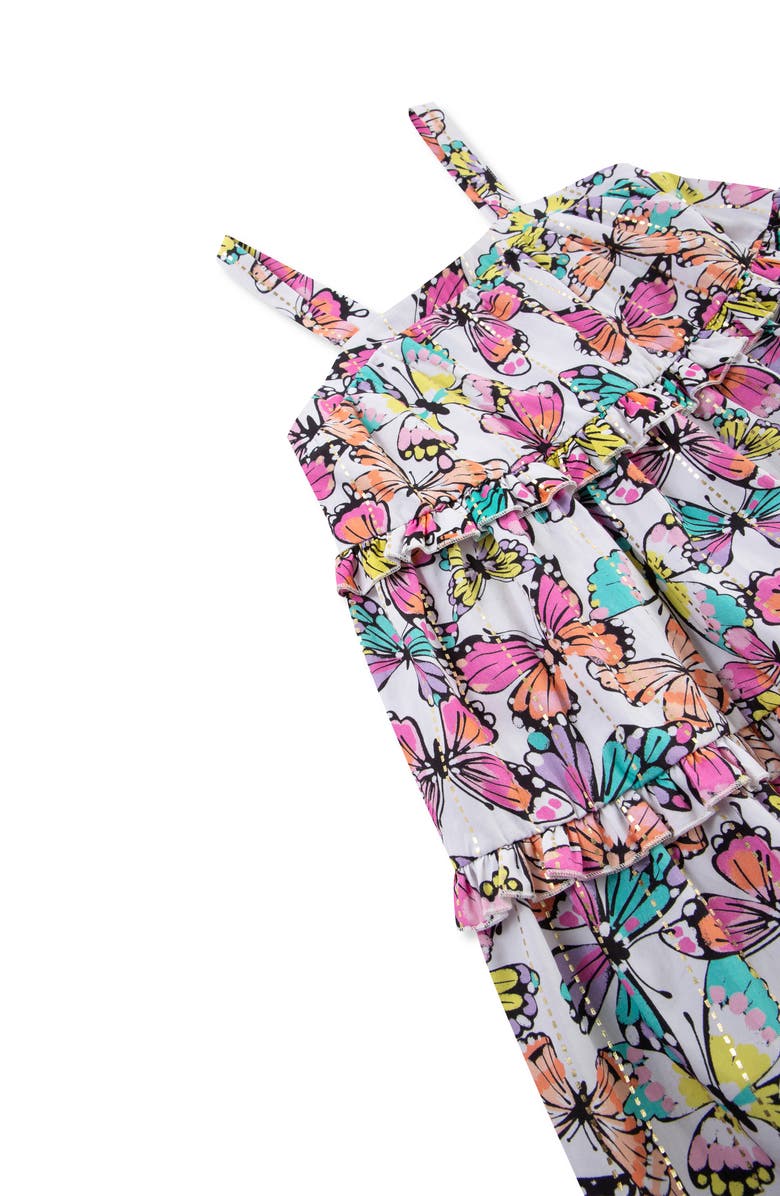 Peek Aren't You Curious Kids' Butterfly Tiered Ruffle Cotton Dress, Alternate, color, Pink Print