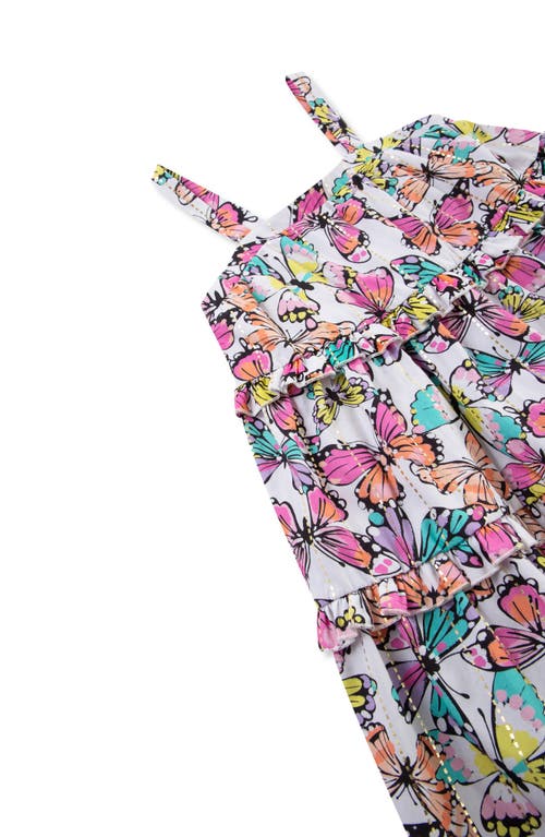 Peek Aren't You Curious Kids' Butterfly Tiered Ruffle Cotton Dress In Pink Print