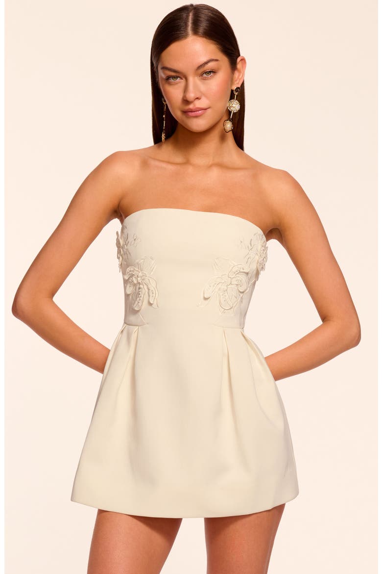 Lily Floral Appliqué Strapless Minidress, Alternate, color, IVORY