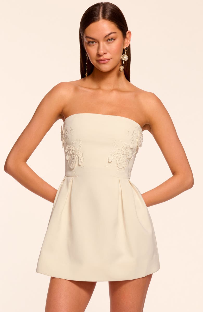 Ramy Brook Lily Floral Appliqué Strapless Minidress, Alternate, color, Ivory