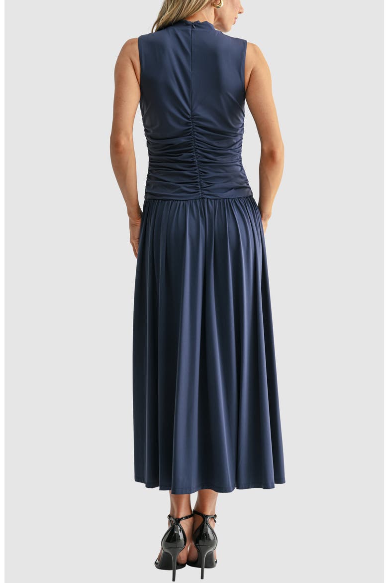 Ruched Mock Neck Drop Waist Fit & Flare Midi Dress, Alternate, color, NAVY