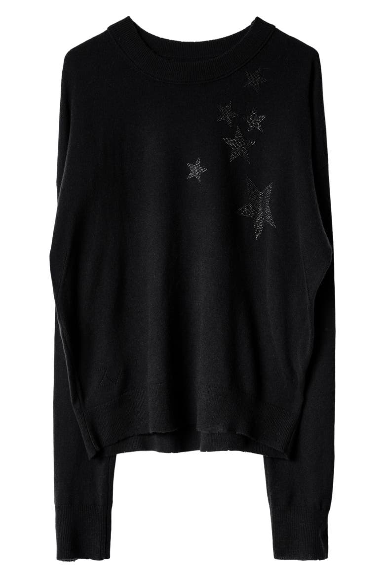 Gaby Strass Stars Wool & Cashmere Sweater, Alternate, color, NOIR